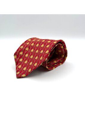 Vntg Paolo Gucci Made in Italy Red & Gold 100% Silk Tie 59.5" x 4"